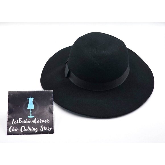 Vintage Burberrys Women's Black  Wool Wide Brim Fedora Hat Made In England 2934 - Picture 5 of 12